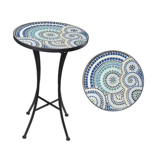 Outdoor Side Table, Mosaic Plant Stand 21" Round End Table with 14" Vortex