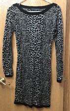French Connection Women’s Sz 6 Black Animal Print Sweater Dress Bodycon Fitted