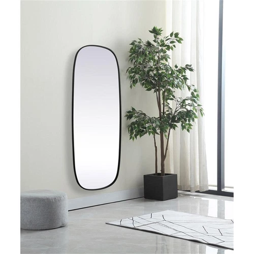 Elegant Decor Brynn 24x60" Oval Modern Metal Wall-Mounted Mirror in Black - Picture 9 of 11