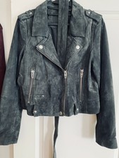 Blanc Nyc Suede Biker Jacket In Dark Gray New