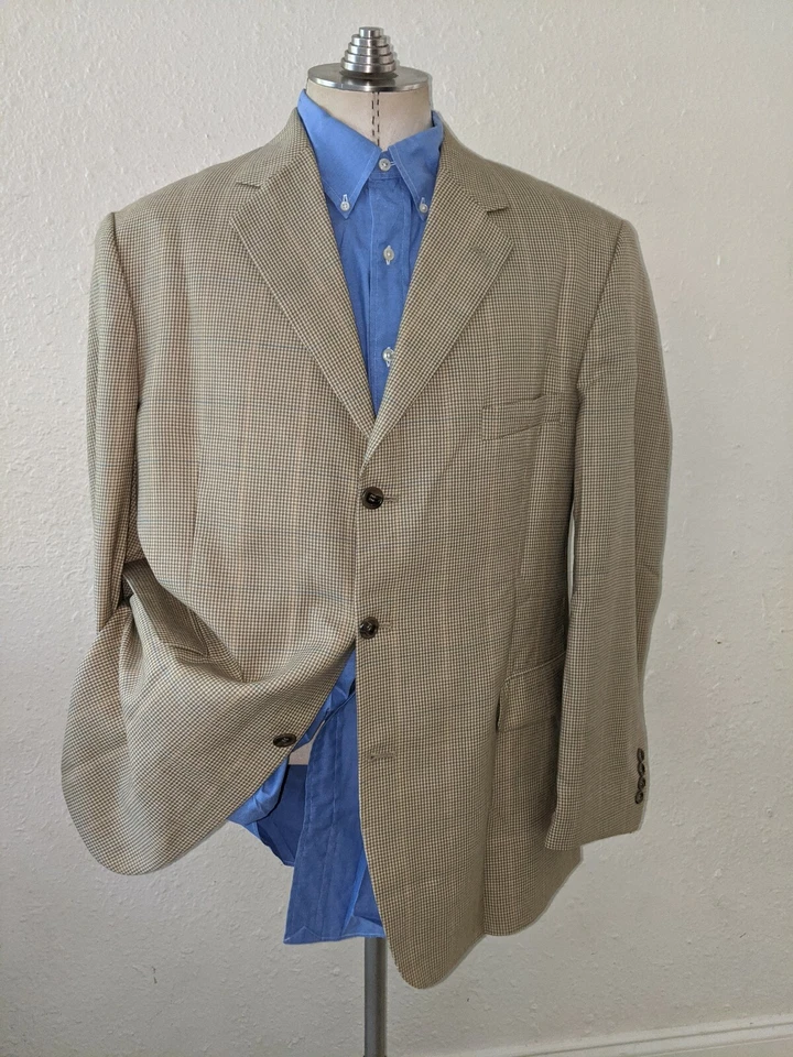 New 46R Blue Yellow Brown Houndstooth check Blazer Sport Coat Check Jacket Wool - Image 3 of 4