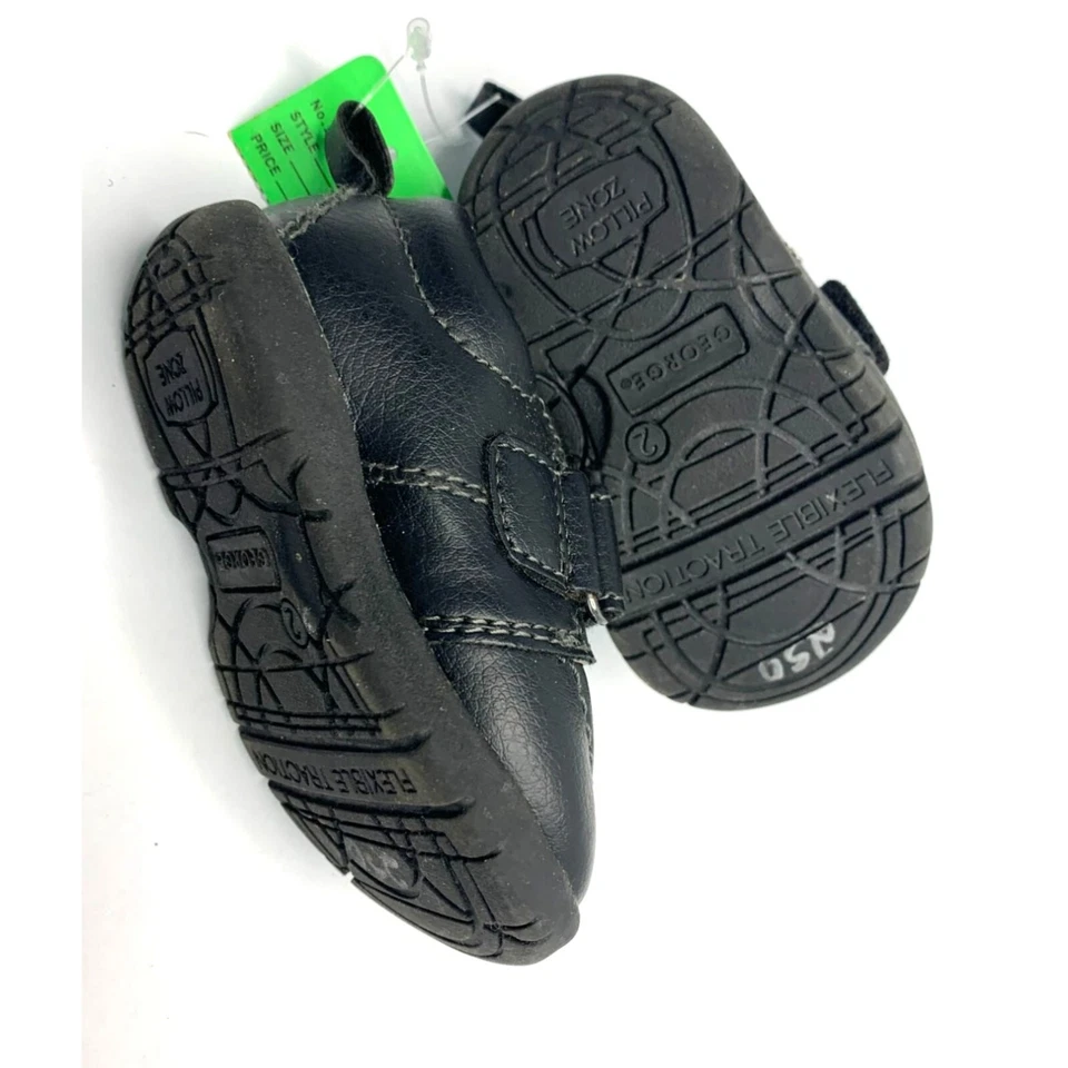 George Boys INfant Baby 2 Negro Zapatos Sin Cordones Tenis Flexibles Zapatillas de Tracción Foto 4 de 4