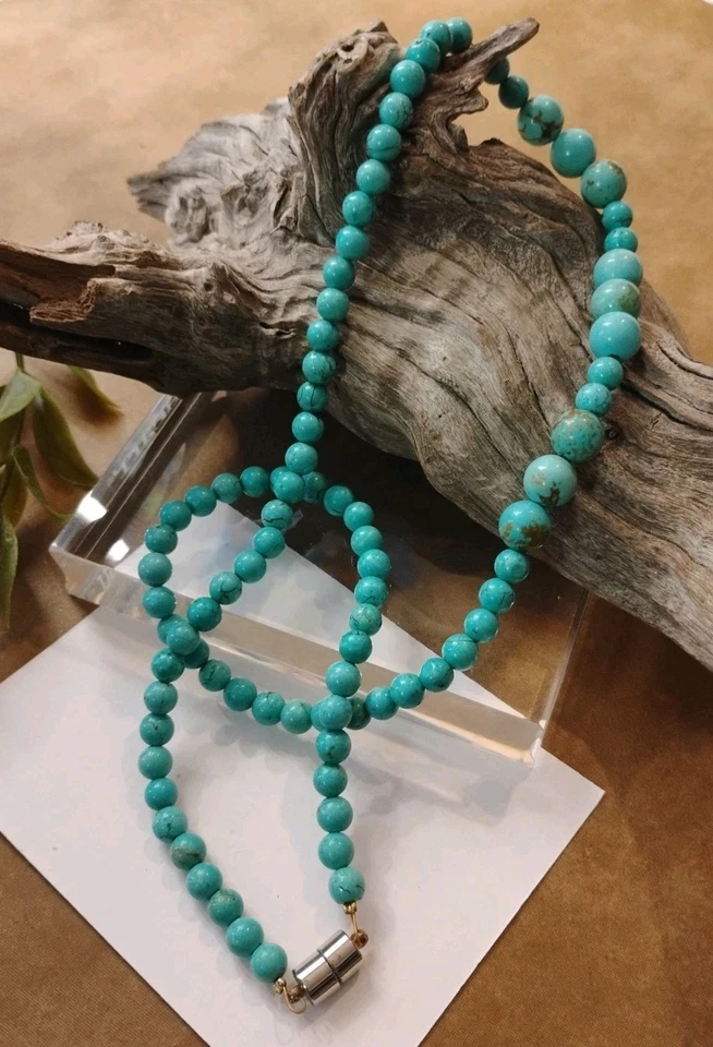 Robin's Egg Azul TURQUESA Graduado Piedra Redonda Magnético 21" Collar! Foto 2 de 4