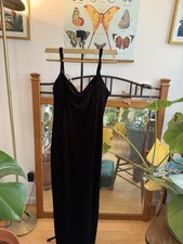 Vintage Black Velvet Cowlg Neck Slip Dress | 90s Y2K Maxi Gown S/M