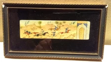 Vintage Persian/Iran Framed Mini Painting Hunting Scene Hand Painted on Bone?