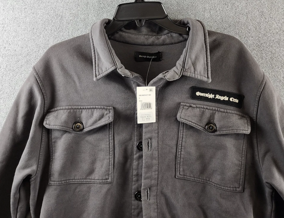 Overnight Angels Crew Mechanics Suéter Chaqueta Para Hombre Pequeña Gris Cierre de Botones Foto 3 de 4