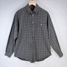 Scott Barber Men's Button-Up Shirt Black Brown Medium Cotton Plaid 100% Pockets