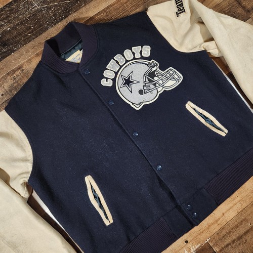 Vintage Dallas Cowboy Varsity Jacket Large Chalk Line Letterman Leather Wool 90s - Picture 23 of 24