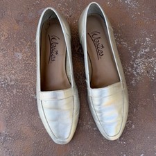Vintage Westies Gold Metallic Leather Loafer Flats Square Toe Size 8 preppy
