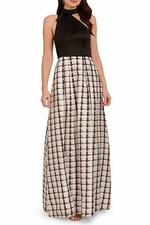 Adrianna Papell Halter Neck Sleeveless Plaid Dress Black Ivory