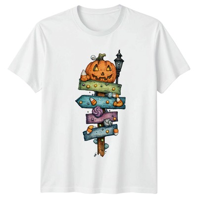 Halloween Kürbis Wegweiser Zuckermais Herren Damen T-Shirt Grafik Tee