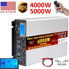 4000W 5000W 12V 24V 48V  72V to 110V Pure Sine Wave Power Inverter LCD USA