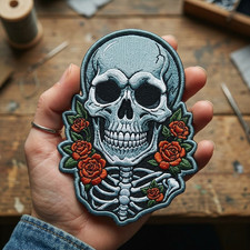 Embroidered Skeleton Roses Patch Gothic Skull Body Iron On