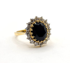 Black Onyx  Crystal Ring, Silver 925, Real 18K Gold Filled sz 8