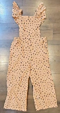 Tucker + Tate Girl Cheetah Print Overalls SZ 8 Corduroy Tan Black Ruffle Sleeve 