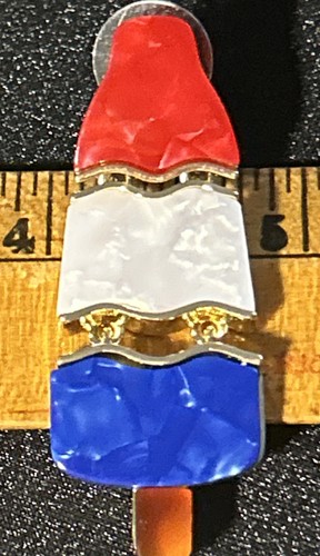 Rocket Pop Pierced Earrings Popsicle Red White Blue gold tone Drop 2.25” Cute! - Picture 7 of 7