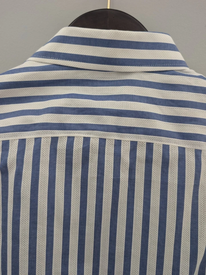 Camisa de Murano para hombre talla mediana calce ajustado camisa abotonada manga larga azul blanco Foto 4 de 4