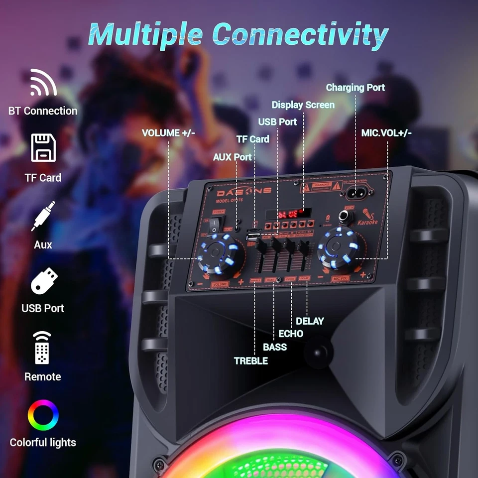 LOUD Bluetooth Speaker Dual 12" Subwoofer Heavy Bass Sound System Party & Mic - Image 4 of 4