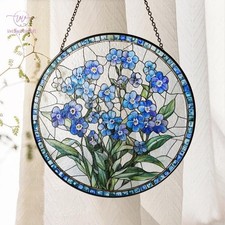 Forget-Me-Not Flower Stained Glass Suncatcher, Flower Window Hanging Decor