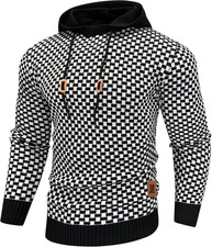 Mens Hooded Sweatshirt Long Sleeve Solid Knitted Hoodie Pullover Sweater