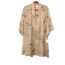 Val Mode Lingerie Robe Womens Small Beige Floral Sequins Vintage Cover Up