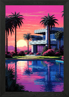 Paradise Mansion Pixel Kunst Gerahmtes Wandbild Poster Leinwanddruck Bild
