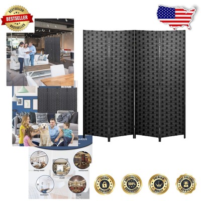 Versatile Black Wood Room Divider Screen - Portable 4-Panel Design for Privacy