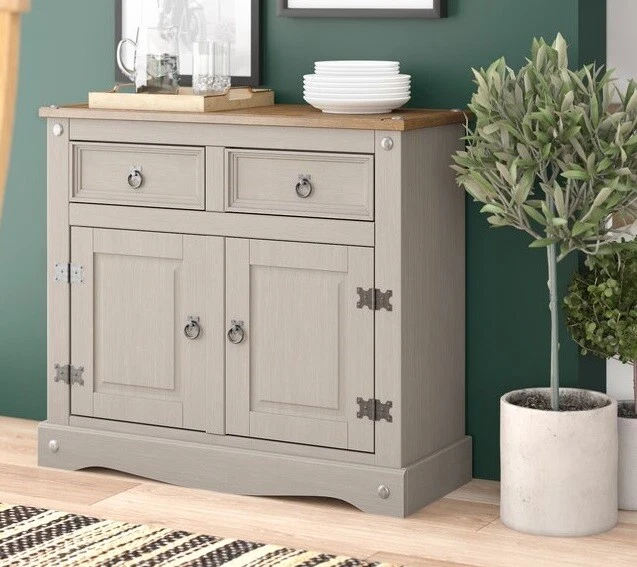 Grey Rustic Sideboard Slim Hallway Bedroom Cupboard Cabinet Kitchen Storage Unit