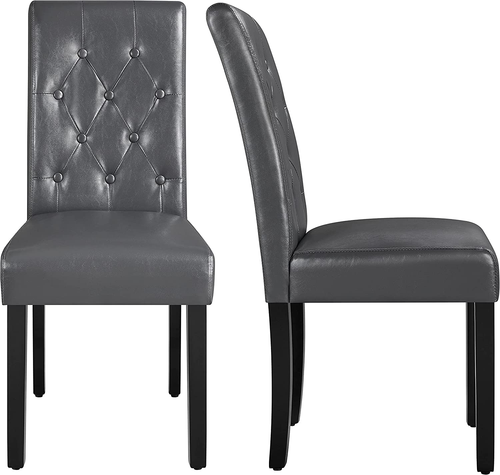Button Tufted Dining Chairs Parsons Chair Set of 2, Faux Leather Dining Room Cha
