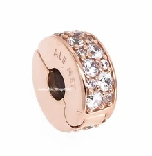 NEW Authentic PANDORA Rose 14k Gold Sparkle Shine Clip Charm Pendant 781817CZ