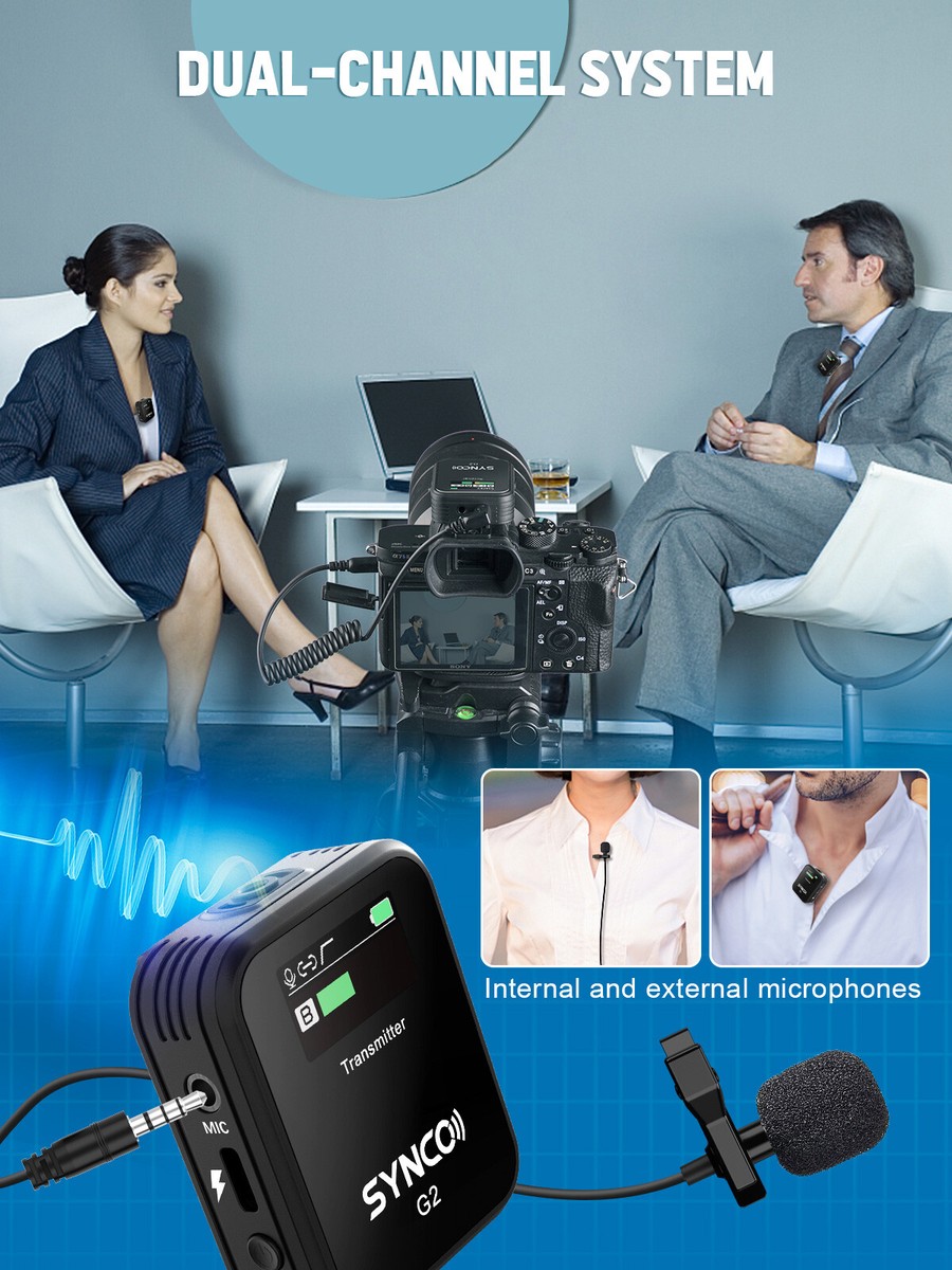 SYNCO Lavalier microfoon, draadloos, G2 A2 dubbele clip, 2,4 GHz