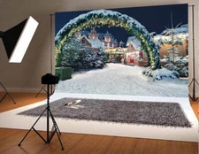 Winter Snow Christmas Market Backdrop Xmas Market Night Scene Photo Background