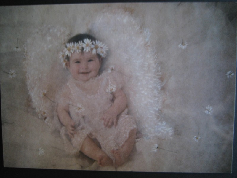 UNUSED 1993 vintage greeting card Betsy Cameron Notecard, Angel w/ Daisies
