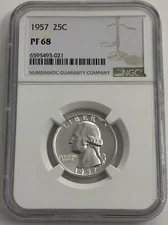 1957 NGC PF68 90% Silver Proof Washington Quarter 25c White Label