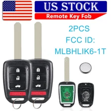2 For 2014 2015 2016 2017 Honda Accord CR-V Civic Uncut Keyless Remote Key Fob