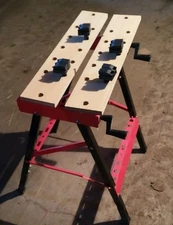 009 Folding Portable Work Stand Bench Red Saw Horse Clamp Vise