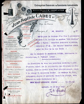 LIMOGES (87) KERAMIKBAU / STEINGUTÖFEN ''Jean-Baptiste CADET'' 1910