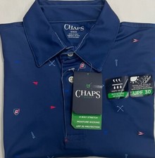 New Chaps Men's Short Sleeve Golf Printed Polo Midnight Navy Color Size M 20.00