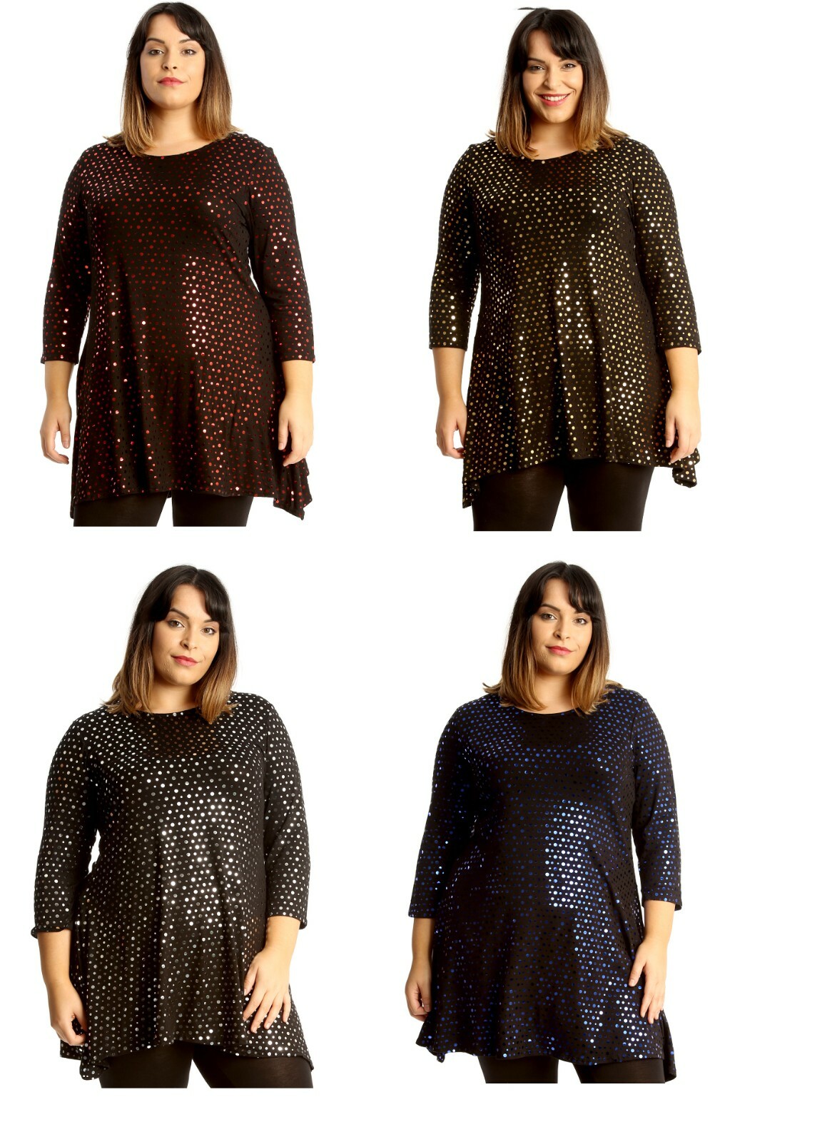 Mujer Talla Grande Top Punto Aluminio Estilo Swing Skater Túnica Ropa de Fiesta