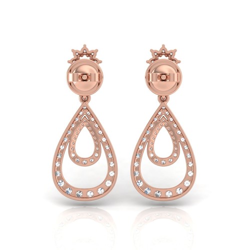1.60 Ct Round Lab Grown CVD Pave Diamond Dangle Earrings 14k Rose Solid Gold - Picture 4 of 6