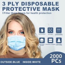 2000 PCs Disposable Face Mask 3 Layer Protection Non Medical Face Mouth Cover CA