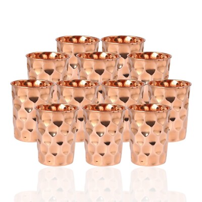 Pure Copper Water Glass Diamond Cut Drinking Tumbler Ayurvedic Health Set Of 12
