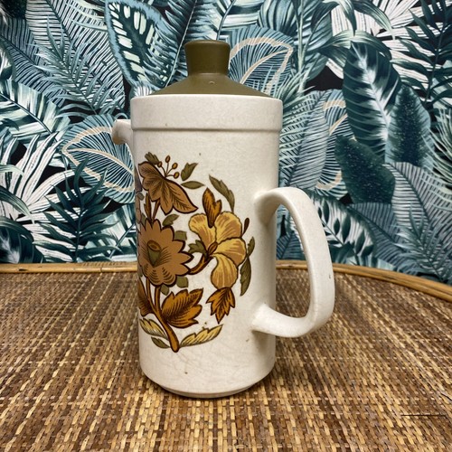 Large Tall Ceramic Vintage 1970s Coffee Tea Pot Jug Brown Floral Palissy - Picture 2 of 7