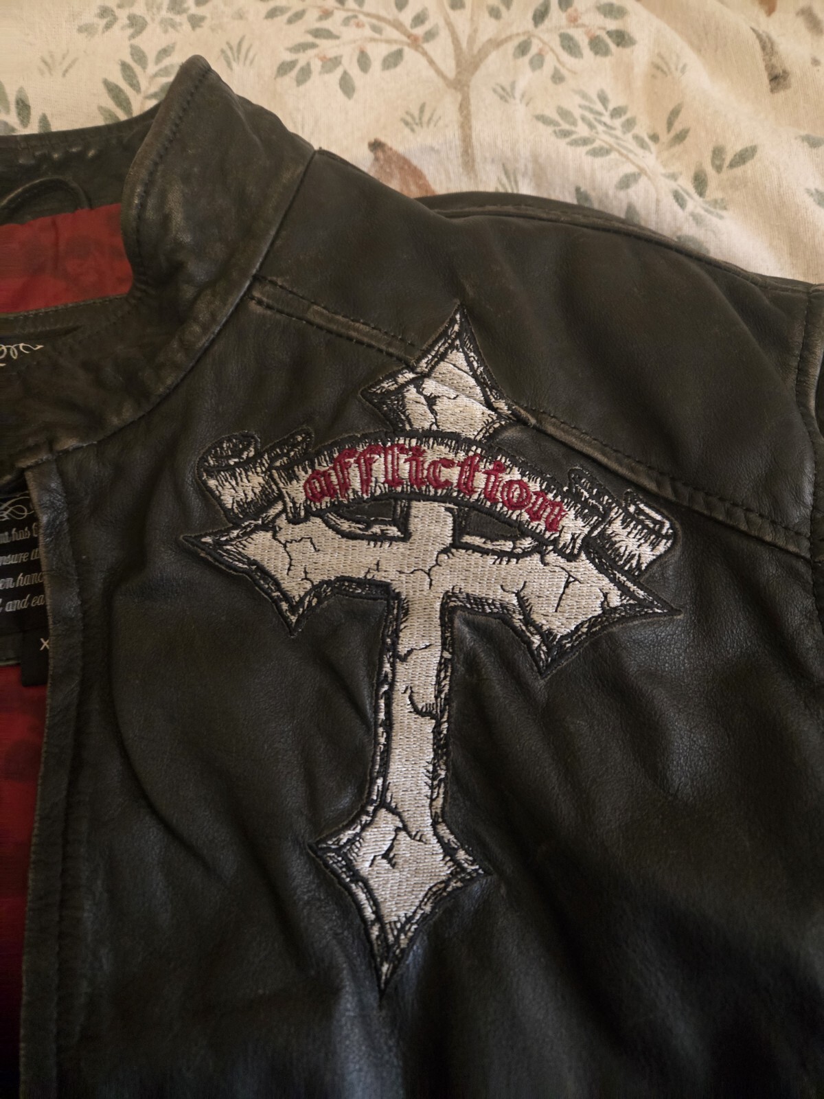 Limited Edition Authentic Affliction Embroidered Skull Leather Jacket #314/2700 image 3