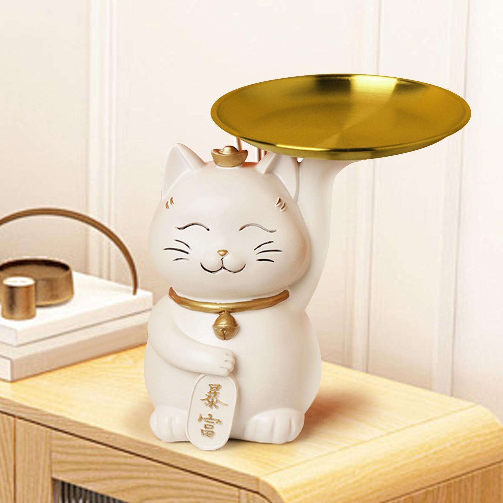 Lucky Cat Statue Figurine Jewelry Trinket Serving Tray Ornament Resin Storage eBay