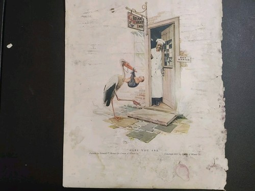 Cream Of Wheat Vintage Full Page Magazine AD 1917 Cream Of Wheat Inn Stork - Picture 2 of 3