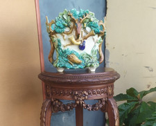 Barbotines-Cachepot francese dipinto-XIX secolo con motivi : trofei di caccia