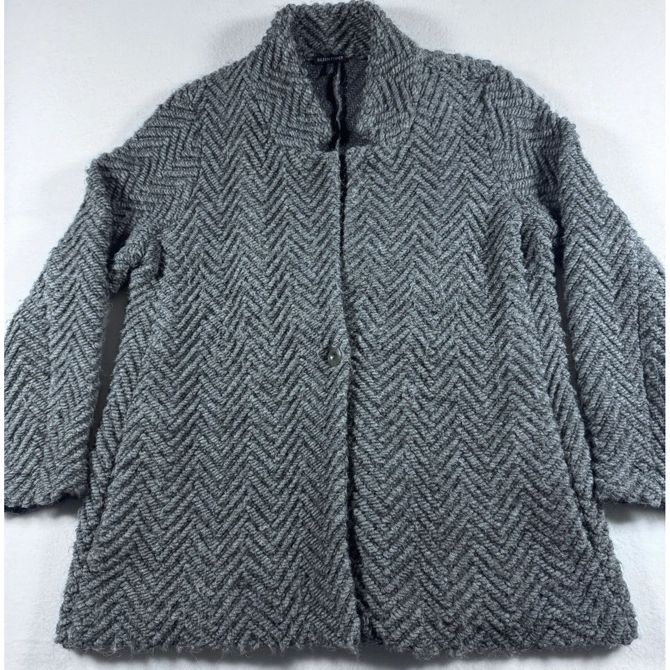 Cárdigan suéter chaqueta para mujer Eileen Fisher L gris espiga lana alpaca Foto 3 de 4