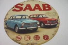 Saab Vintage Car Round Tin Sign 8x8 Classic 1960s Automobiles Garage Wall Decor