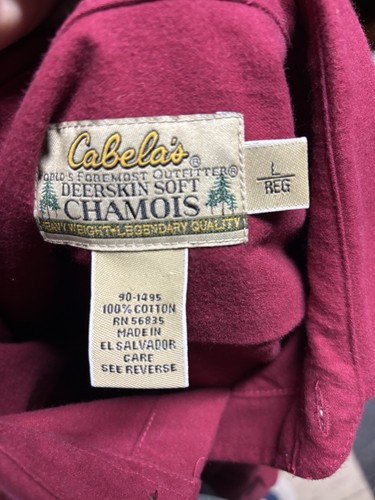 VTG Cabela's Deerskin Soft Chamois Shirt Men Large Red Cotton Shacket L/S Button - Picture 12 of 12
